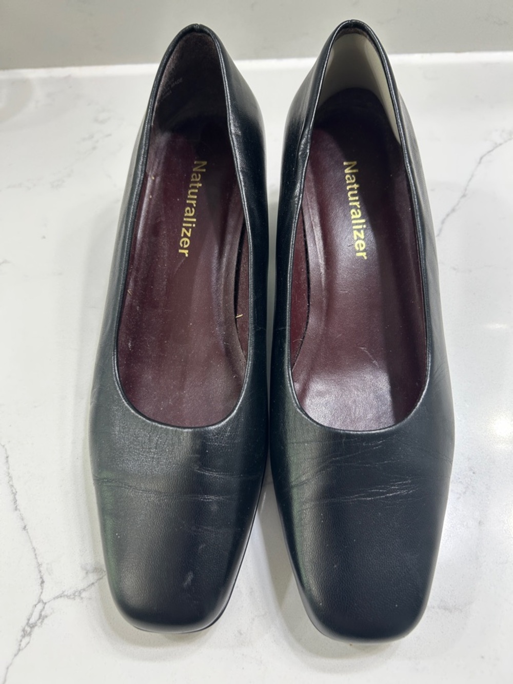 Naturalizer Black Leather Square-Toe Heels
